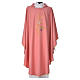 Pink Chasuble in polyester Chi-Rho monstrance chalice and wheat s1