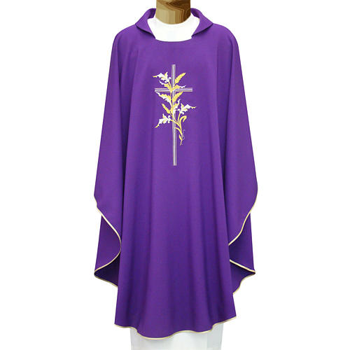 Chasuble in polyester with cross and wheat 1