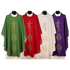 Chasuble in polyester with gold cross and wheat