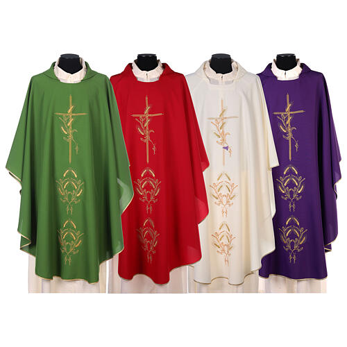 Chasuble in polyester with gold cross and wheat 1
