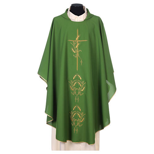 Chasuble in polyester with gold cross and wheat 3