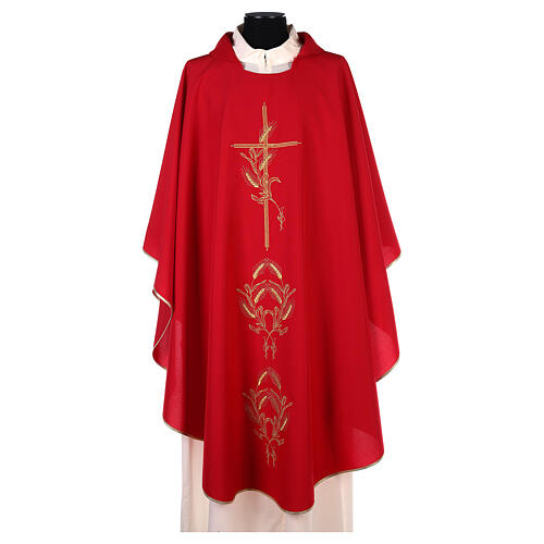 Chasuble in polyester with gold cross and wheat 4
