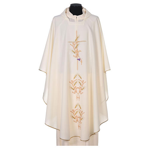 Chasuble in polyester with gold cross and wheat 5