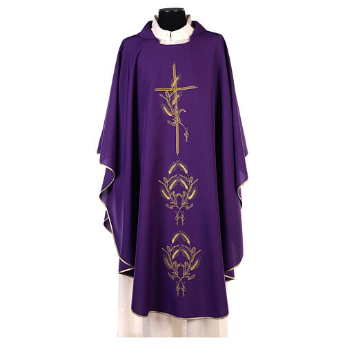 Chasuble in polyester with gold cross and wheat 6