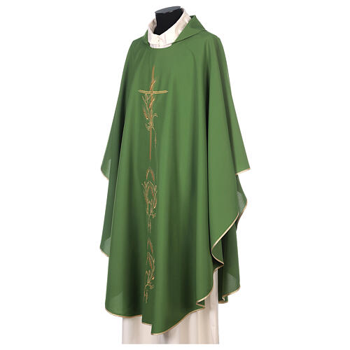 Chasuble in polyester with gold cross and wheat 8