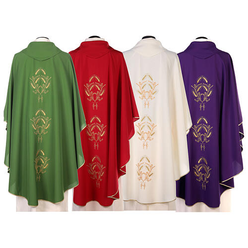 Chasuble in polyester with gold cross and wheat 12