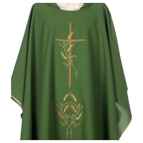 Priest Chasuble with gold cross and wheat in polyester 2