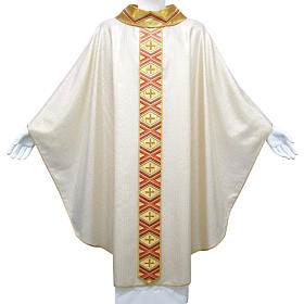 Chasuble in pure wool and lurex with embroidered orphrey