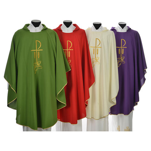 Chasuble in polyester with Chi Rho and Loaves and Bread 1