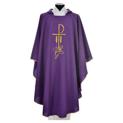 Liturgical Chasuble with Chi Rho and Loaves and Bread in polyester 3