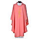 Pink Chasuble in polyester with Chi Rho and Loaves and Bread s1