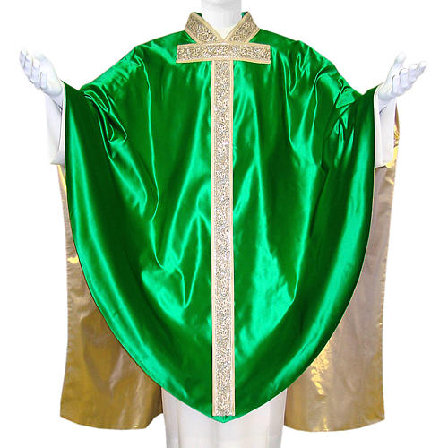 Casulla medieval 100% pura seda natural cinta decorada dorada 1