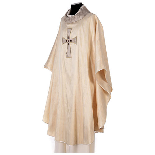 Chasuble liturgique croix appliquée et verre 100% soie 3