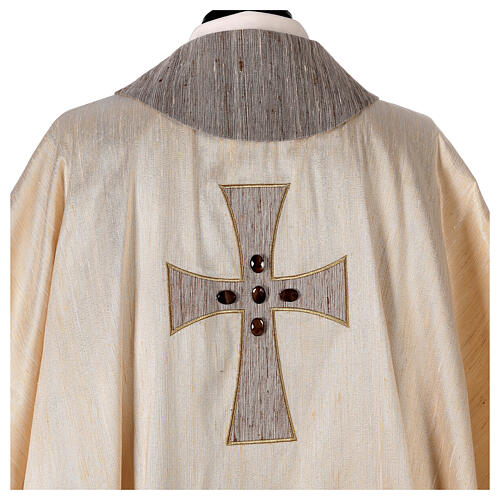 Chasuble liturgique croix appliquée et verre 100% soie 6