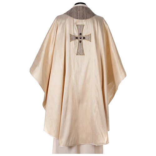Chasuble liturgique croix appliquée et verre 100% soie 8