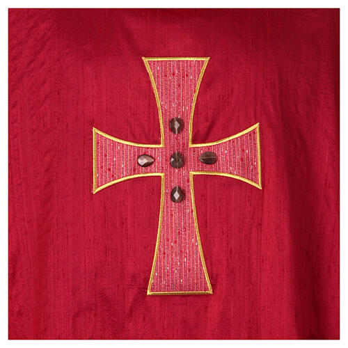 Chasuble liturgique croix appliquée et verre 100% soie 2