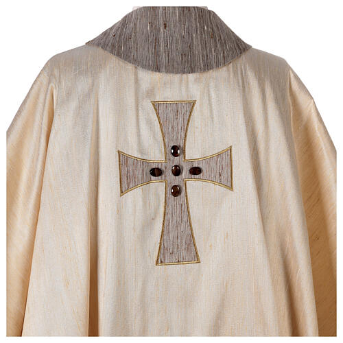 Chasuble liturgique croix appliquée et verre 100% soie 10