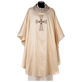 Silk Clerical Chasuble with silk cross embroidery and Murano glass