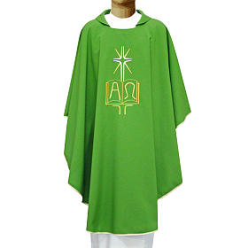 Casule: Casula 100% poliestere croce raggiera libro alfa omega Casule: Casula 100% poliestere croce raggiera libro alfa omega