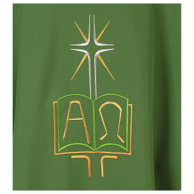 Monastic Chasuble with cross, rays, book and Alpha Omega symbol in polyester