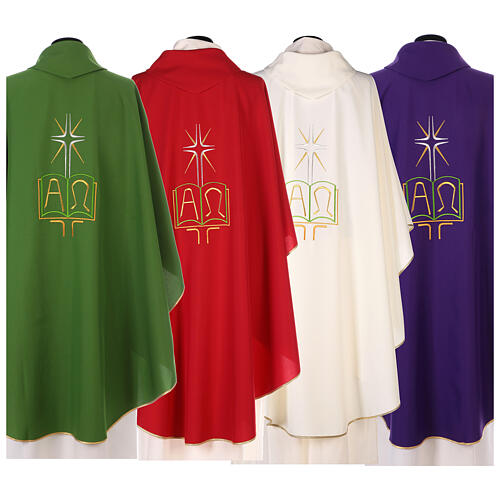 Monastic Chasuble with cross, rays, book and Alpha Omega symbol in polyester 8