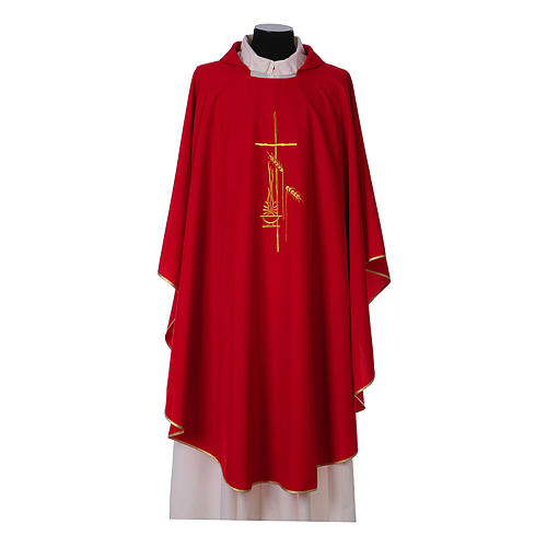 Chasuble in polyester with cross, lantern and wheat symbol 4