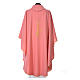 Pink Chasuble in polyester with cross, lantern and wheat symbol s3