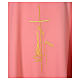 Pink Chasuble in polyester with cross, lantern and wheat symbol s4