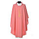 Pink Monastic Chasuble with cross, lantern and wheat symbol in polyester s1
