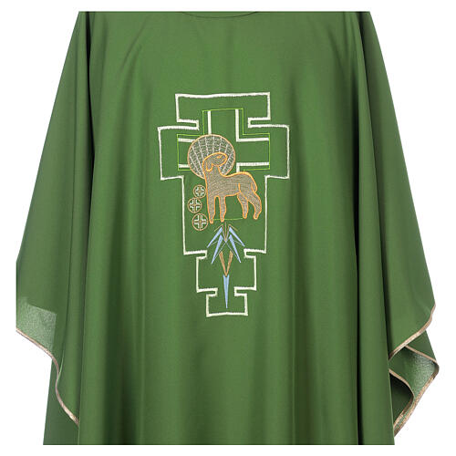 Liturgical chasuble in polyester with lamb and San Damiano cross 2