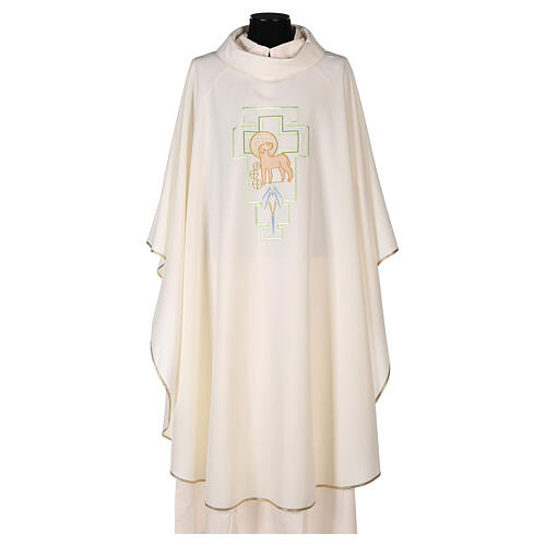 Liturgical chasuble in polyester with lamb and San Damiano cross 5