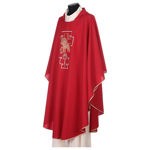 Liturgical chasuble in polyester with lamb and San Damiano cross 7