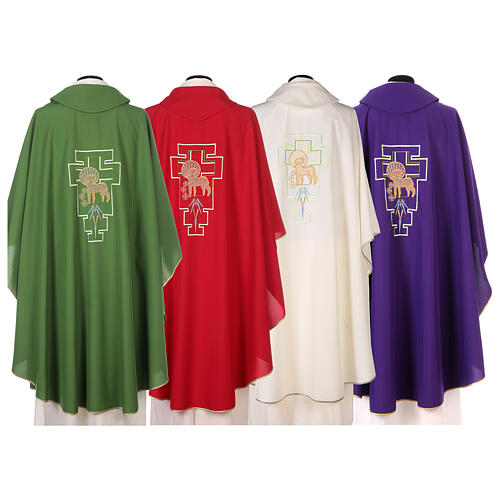 Liturgical chasuble in polyester with lamb and San Damiano cross 8