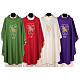 Liturgical chasuble in polyester with lamb and San Damiano cross s1