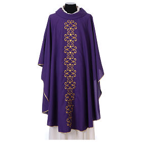 Liturgical chasuble in polyester with floral embroidery