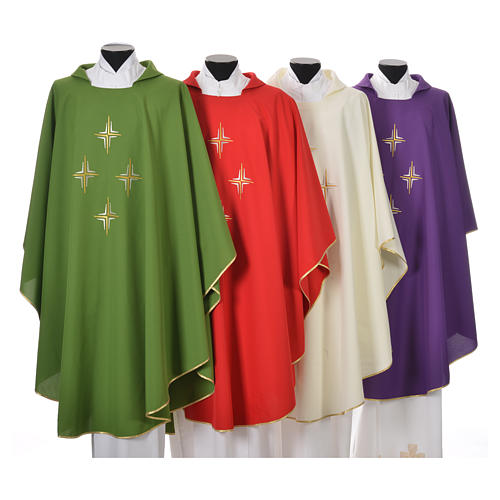 Liturgical chasuble in polyester with four crosses 1
