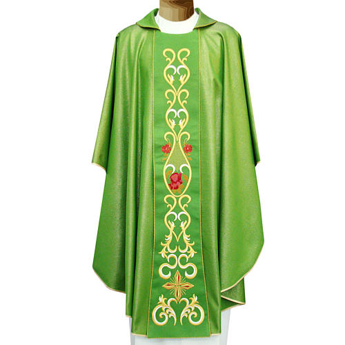 Catholic Priest Chasuble in pure wool and lurex with embroidery on orphrey 1