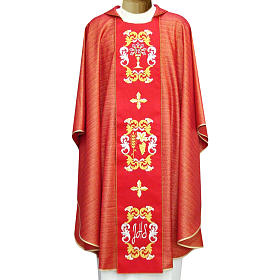 Chasuble in wool double twisted yarn and lurex with embroidery