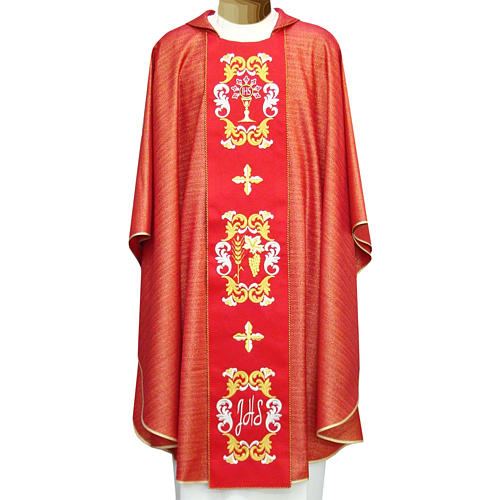 Chasuble in wool double twisted yarn and lurex with embroidery 1