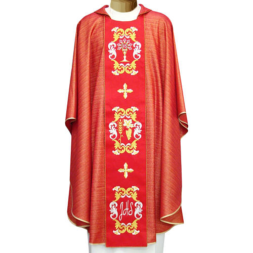 Priest Chasuble with embroidery in wool double twisted yarn and lurex 1