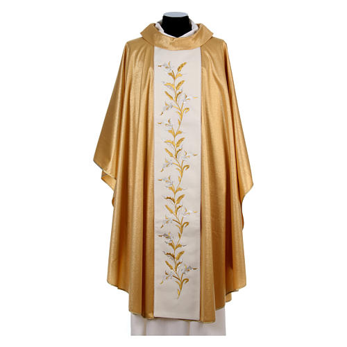 Golden chasuble in pure wool and lurex with wheat embroidery 1