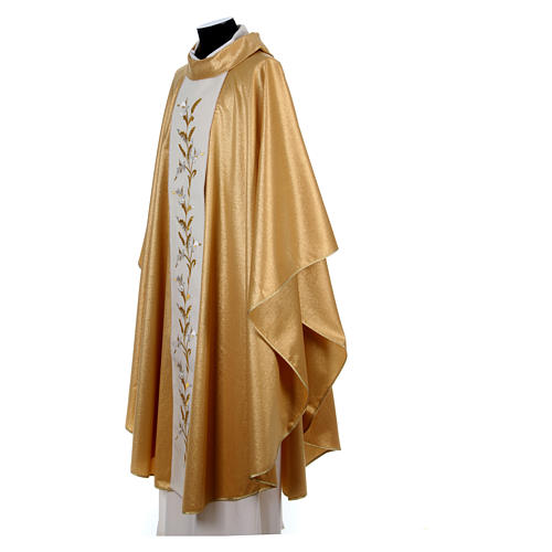 Golden Liturgical Chasuble in pure wool and lurex with wheat embroidery 2
