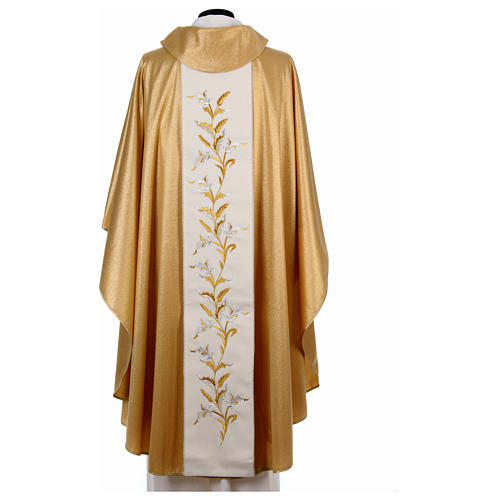 Golden Liturgical Chasuble in pure wool and lurex with wheat embroidery 3