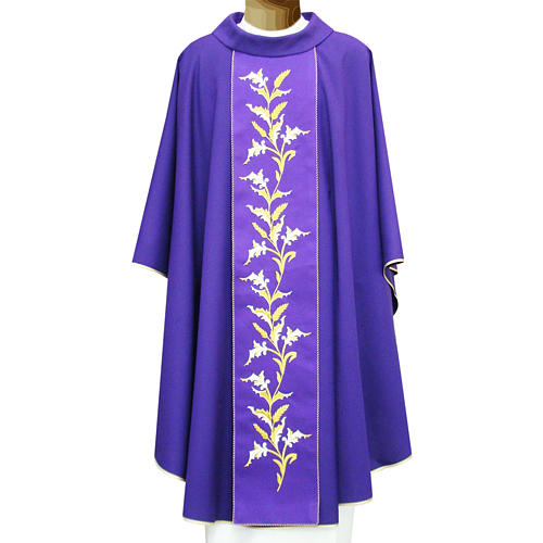 Chasuble in wool double twisted yarn with wheat embroidery 1