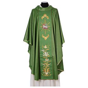 Chasuble in wool and lurex with embroidery on galloon
