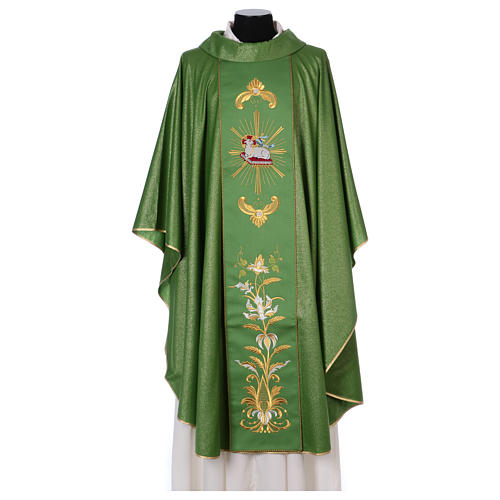 Chasuble in wool and lurex with embroidery on galloon 1