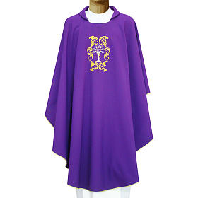 Latin Chasuble in polyester with Monstrance and floral embroidery