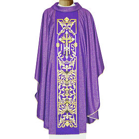 Chasuble in wool with double twisted yarn and lurex, embroidered