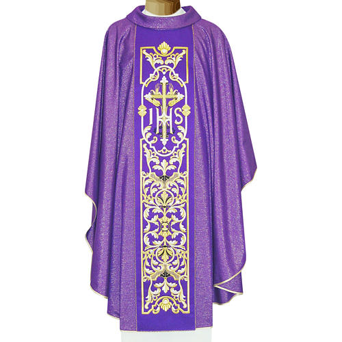 Chasuble in wool with double twisted yarn and lurex, embroidered 1
