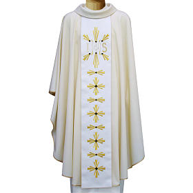 Chasuble in wool with double twisted yarn and JHS embroidery